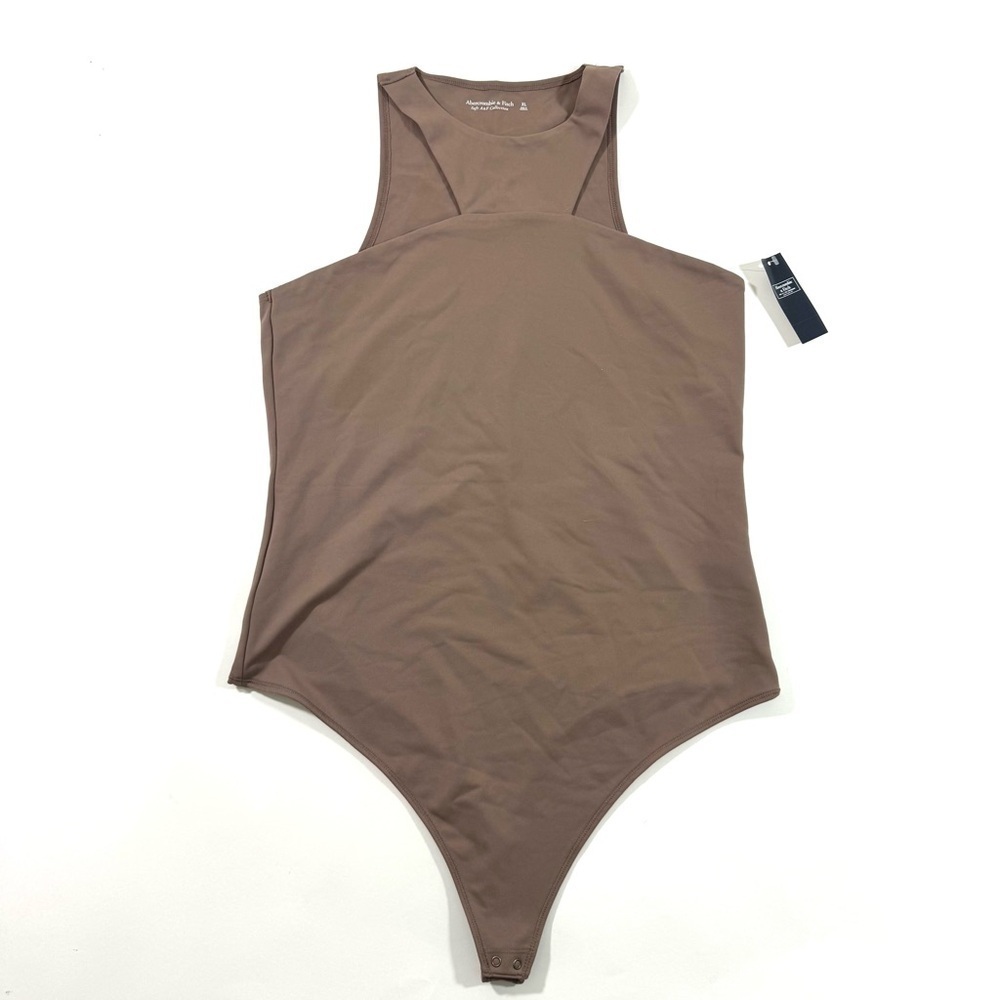 New Abercrombie High Neck Cutout Thong Bodysuit Taupe Brown